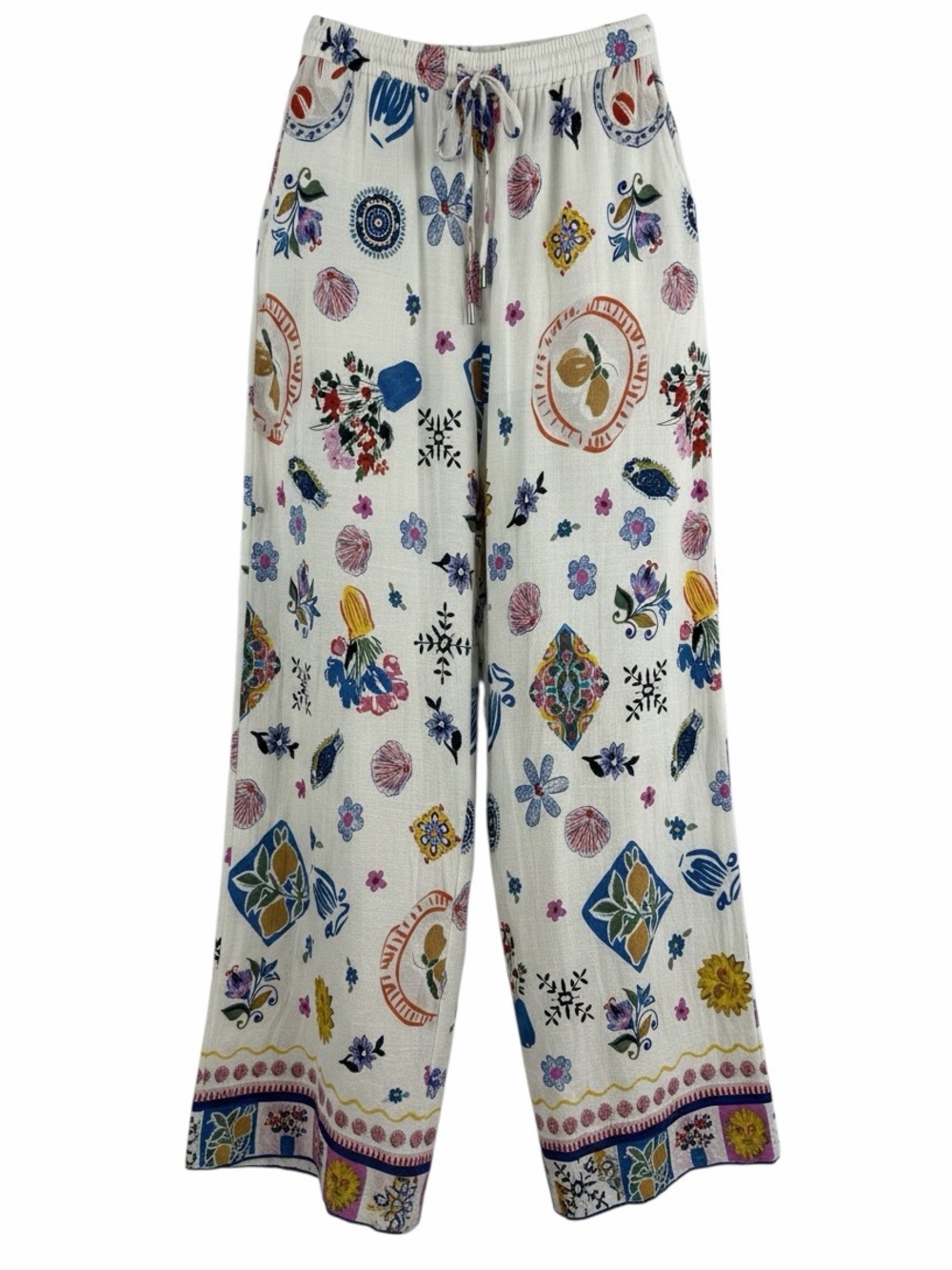 Label Of Love Linen Blend Boho Wide Leg Pants XL Floral Print Relaxed